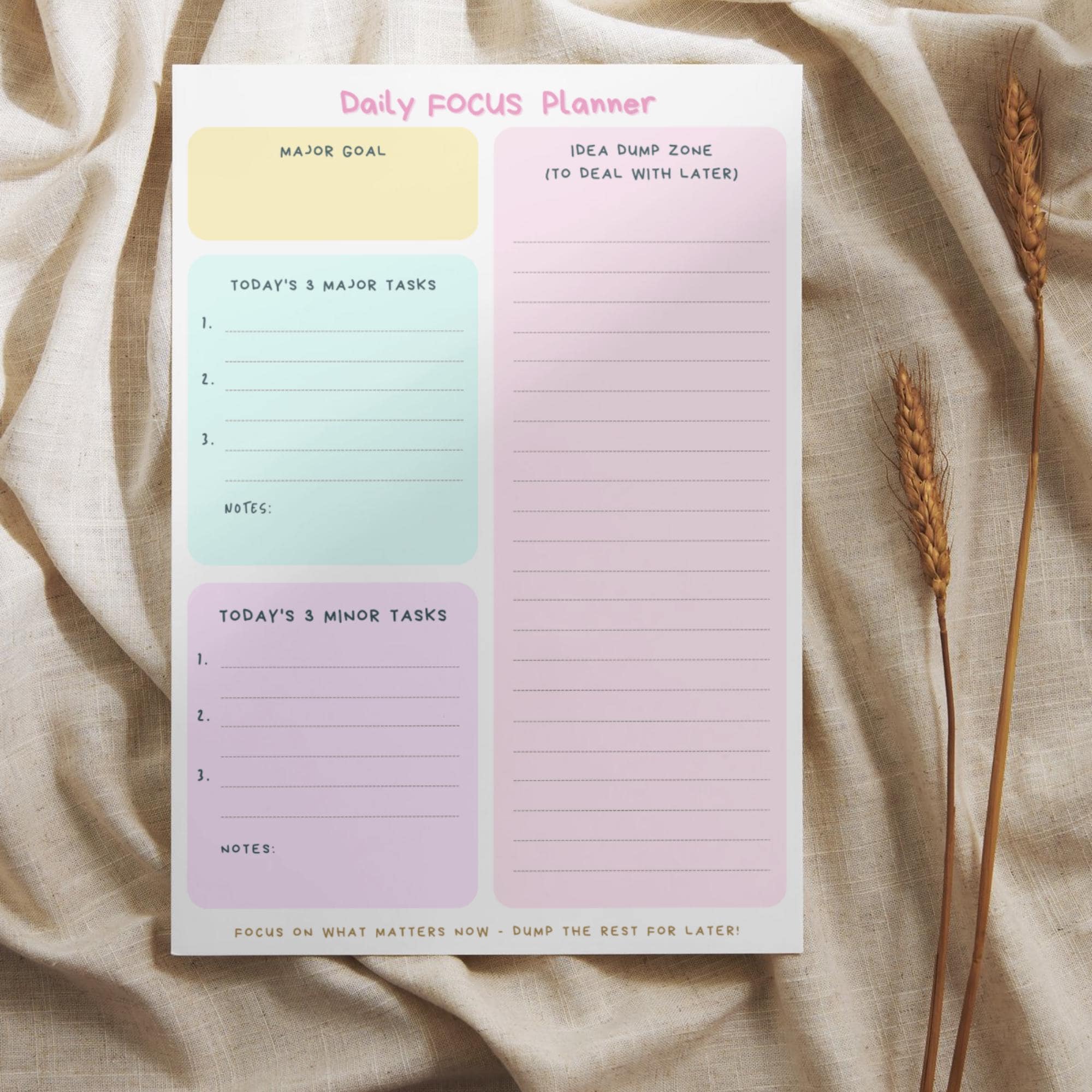 Daily Focus Planner Notepad: Printable Habit Tracker (PDF Download A4 ...
