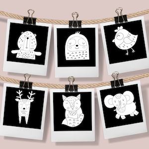 50 cartes de vœux imprimables à contraste élevé. Cartes sensorielles, stimulation du nourrisson, formes en noir et blanc pour bébés, téléchargement numérique PDF, cadeau