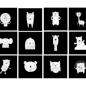 50 cartes de bébé à contraste élevé IMPRIMABLES. Cartes Flash sensorielles, Stimulation infantile, Animaux noirs et blancs pour bébés PDF Téléchargement numérique, Cadeau