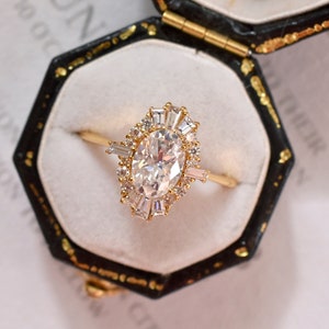 Vintage Inspired Oval Cut Engagement Ring, Art Deco Oval Moissanite Ring, Oval Cut Lab Grown Diamond Ring, Unique Anniversary Ring