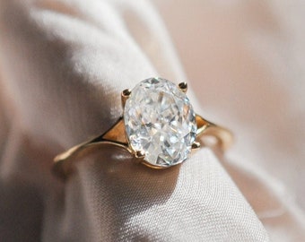 Anillo de moissanita ovalada de hielo triturado solitario de 2 quilates, anillo de diamantes cultivados en laboratorio IGI ovalado de 2 quilates, anillo de compromiso de diamantes cultivados en laboratorio de color D certificado por IGI