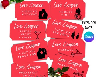 Libro de cupones de amor editable, regalo de San Valentín (descarga instantánea, plantilla de Canva)