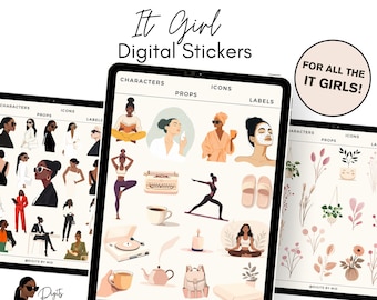 Pegatinas estéticas de IT GIRL, pegatinas digitales de chica suave, pegatinas de planificador, pegatinas de Goodnotes, pegatinas de diario, pegatinas de iPad, pegatinas PNG,