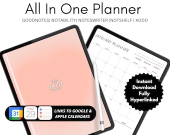 Planificador digital todo en uno 2026: Mejora tu bienestar, establece objetivos, páginas diarias, semanales y mensuales, rastreador de hábitos, plantillas de presupuesto y fitness, y más.