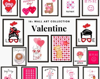 Paquete de arte mural de San Valentín: más de 16 impresiones, pósteres de amor para decorar el día de San Valentín, descarga digital, galería rosa y roja, galería de San Valentín