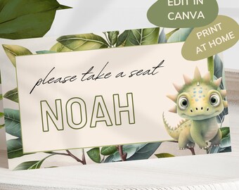 Editable Digital Place Card Templates, Dinosaur Birthday Folded Place Card, Jungle Party Theme, Printable Food Tent Cards - BDR