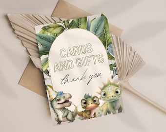 Cards and Gifts Sign Canva, Dinosaur Birthday Party, Jungle Theme, Editable Template, Printable Sign, Boy Birthday, Instant Download - BDR