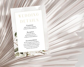 Magnolia Flower Wedding Details Digital Template, White Floral Wedding, Blush Pink Flowers, Elegant Green Stationary - MAG