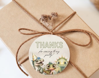 Dinosaur Birthday Party Round Favor Tag Digital Template, Dinosaur Party Sign, Baby Dinosaurs, Children's Birthday, Jungle Party Theme - BDR