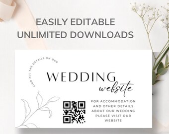 Minimalist Wedding Website Card QR Code 3.5x2" Digital Template INSTANT Download Modern Simple Floral Wildflower Minimalistic Neutral - MIN