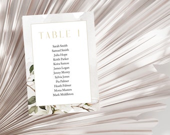 Magnolia Flower Wedding Seating Cards Digital Template, White Floral Wedding Stationary, Blush Pink Flowers, Elegant Greenery Sign - MAG