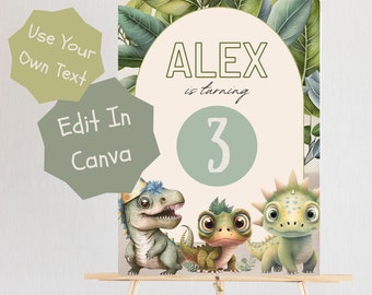Dinosaur Birthday Welcome Sign 24x36" Digital Template, Dinosaur Party Sign, Baby Dinosaurs, Children's Birthday, Jungle Party Theme - BDR