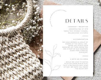 Minimalist Wedding Details 5x7" Digital Template INSTANT DOWNLOAD Modern Simple Floral Winter Wildflower Thanks Minimalistic Neutral - MIN