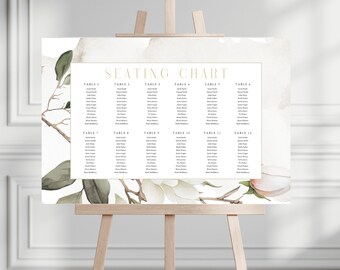 Magnolia Flower Seating Chart Digital Template, White Floral Wedding Stationary, Blush Pink Flowers, Elegant Greenery, Wedding Signage - MAG