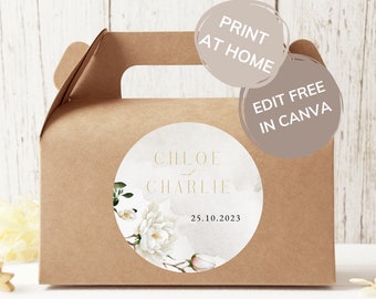 Magnolia Flower Round Sticker 3" Digital Template, White Floral Wedding Stationary, Blush Pink Flowers, Green Foliage, Wedding Favors - MAG