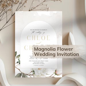 Digital Products Canva Wedding Invitations, Magnolia Flower Template, Editable Floral Stationary, Instant Download Printable Invite - MAG