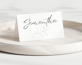 Minimalist Folded Place Card 3.5x4" Digital Template INSTANT DOWNLOAD Modern White Floral Wildflower Minimalist Minimalistic Neutral - MIN