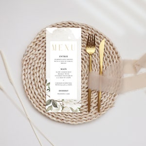 Magnolia Flower Simple Menu Digital Template, White Floral Wedding Stationary, Blush Pink Flowers, Elegant Greenery, Food Signage - MAG