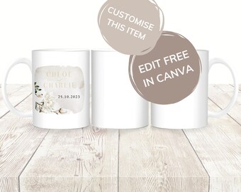 Magnolia Flower 15oz Mug Wrap Digital Template, White Floral Wedding Stationary, Sublimation Designs, Party Favors, Guest Gifts - MAG