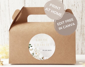 Magnolia Flower Round Sticker 2" Digital Template, White Floral Wedding Stationary, Blush Pink Flowers, Green Foliage, Wedding Favors - MAG
