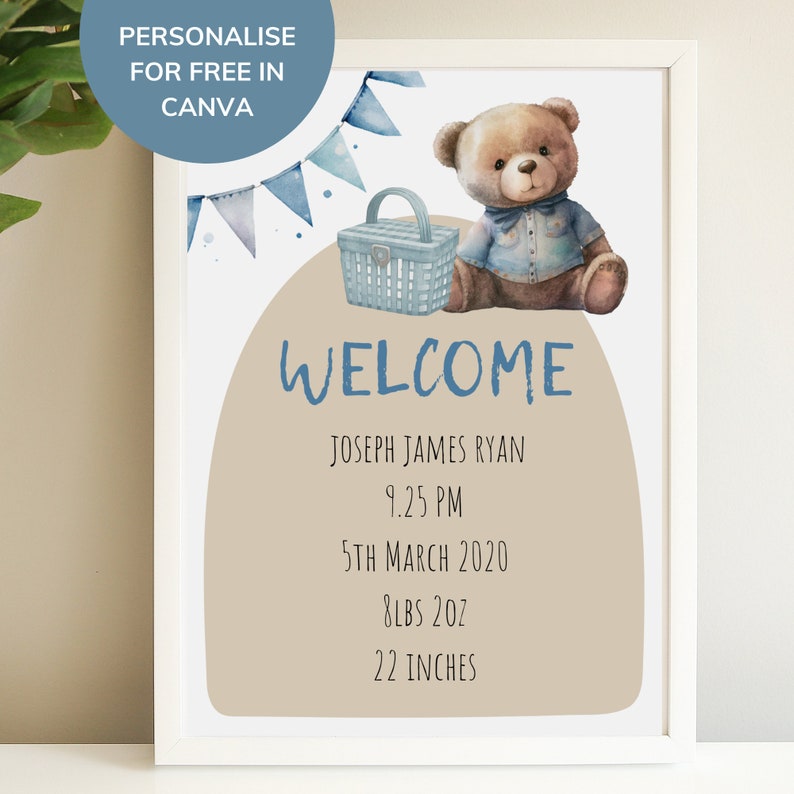 Blue Teddy Bear Milestone Cards Digital Template, Baby Boy Milestone ...