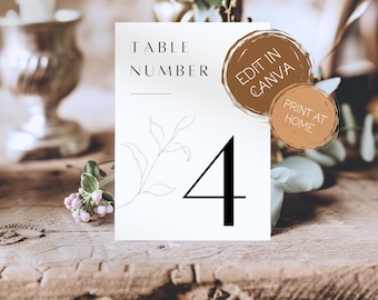 Minimalist Table Number Wedding Sign, Editable Template, Printable Decor, Modern Centerpiece for Reception, DIY, Customizable, Elegant - MIN