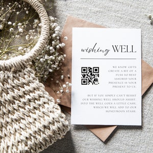 Simple Wedding Wishing Well Card QR Code 3.5x5&quot; Digital Template INSTANT Download Elegant Natural Minimalist Minimalistic Neutral - SIM