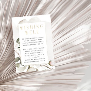 Magnolia Flower Wedding Wishing Well Card Digital Template, White Floral Wedding, Blush Pink Flowers, Elegant Greenery, Honeymoon Wish - MAG