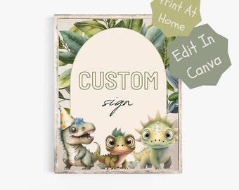 Dinosaur Birthday Party Custom Sign 8x10" Digital Template, Dinosaur Party Sign, Children's Birthday, Jungle Party Theme - BDR