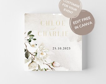 Magnolia Flower Square Coaster Digital Template, White Floral Wedding Stationary, Sublimation, Wedding Favors, Gifts for Guests - MAG