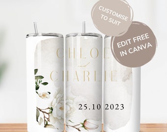 Magnolia Flower Tumbler Wrap Digital Template, 20oz Straight, White Floral Wedding Stationary, Sublimation, Party Favors, Guest Gifts - MAG