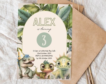Dinosaur Birthday Party Invitation Digital Template, Dinosaur Party Sign, Baby Dinosaurs, Children's Birthday, Jungle Party Theme - BDR