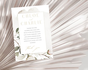 Magnolia Flower Wedding Thank You Card Digital Template, White Floral Wedding, Blush Pink Flowers, Elegant Green Stationary - MAG