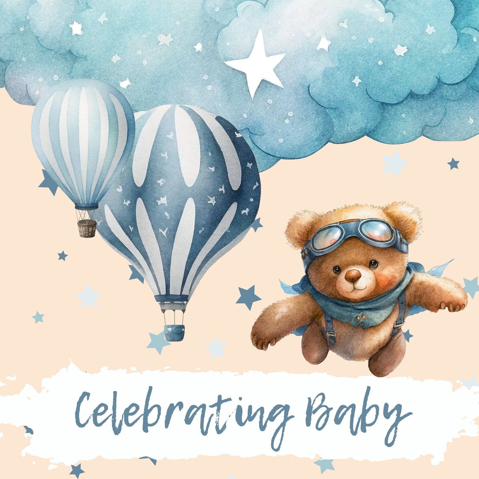 Blue Teddy Bear Milestone Cards Digital Template, Baby Boy Milestone ...