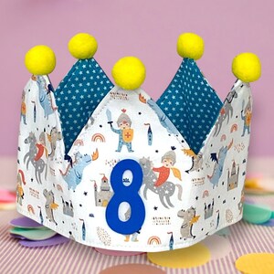 Corona di Compleanno in cotone fantasia cavalieri, corona per feste per bambini