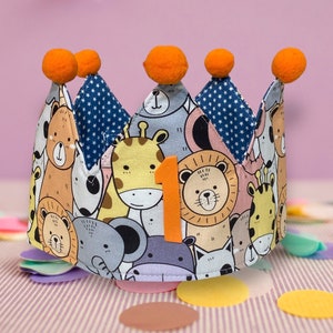 Corona di Compleanno in cotone fantasia animali, corona per feste per bambini