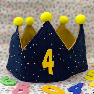 Corona di Compleanno in mussola di cotone blu/giallo, corona per feste per bambini
