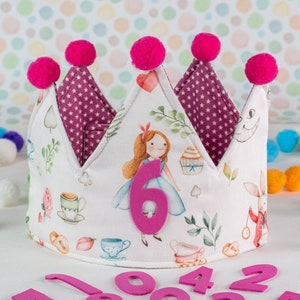 Corona di Compleanno in cotone fantasia Alice nel paese delle meraviglie, corona per feste per bambini