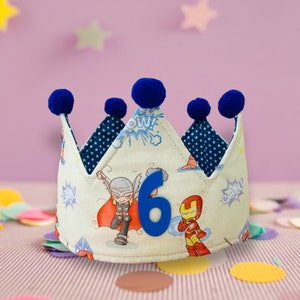 Corona di Compleanno in cotone fantasia Super Eroi, corona per feste per bambini