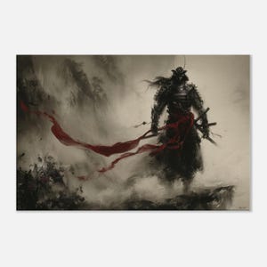 Samurai Canvas, Bushido, Traditional Japan Art, Warrior Wall Decor, Epic Style, Living Room Office, Modern Asian Wall Art, Sumi-e Painting
