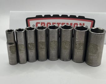 Craftsman 8pc Deep Socket Set 3/8 Drive 6 Point SAE USA Made 45835-45843