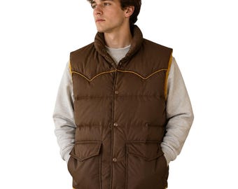 Vintage Down Designs Heren Bruin Western Puffer Vest met Eendendonsvulling Medium