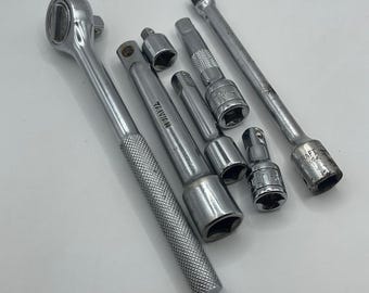 Mixed 3/8 Drive Ratchet and Extension Set Penncraft USA Taiwan 7 Piece