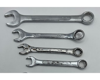 Vintage Drop Forged Steel Combination Wrench Set 4pc SAE 5/8 1/2 3/8 7/16 Taiwan