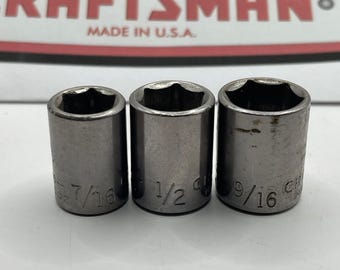 Craftsman Vintage Made in USA 3/8 Drive 6 Point SAE Socket Set 7/16 1/2 9/16