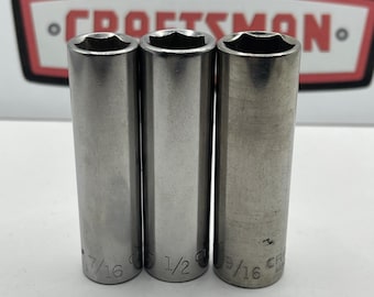 Craftsman 3pc Deep Well Socket Set 3/8 Drive 7/16 1/2 9/16 SAE 6-Point USA G