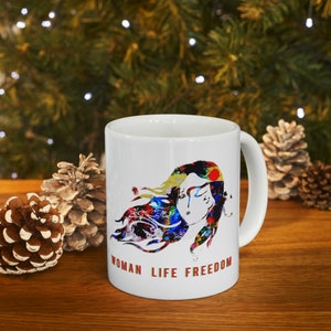 Liberty Grace women Empowerment Mug Woman Life Freedom Zan Zendegi Azadi Mahsa Amini Iran Feminist Movement Art Graphic Ceramic Mug 11oz image 9