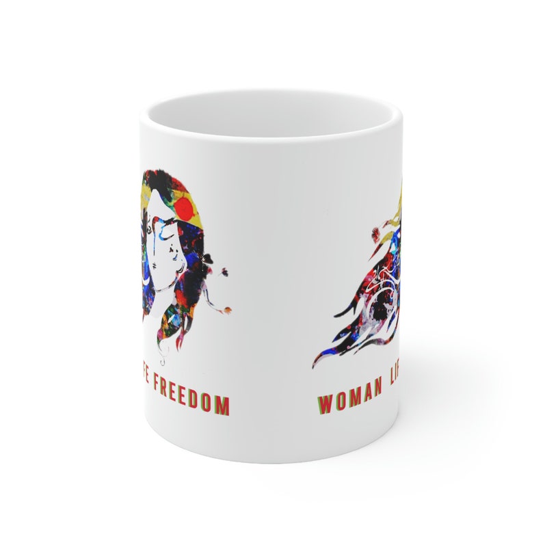 Liberty Grace women Empowerment Mug Woman Life Freedom Zan Zendegi Azadi Mahsa Amini Iran Feminist Movement Art Graphic Ceramic Mug 11oz image 2