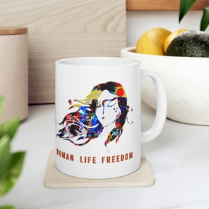 Liberty Grace women Empowerment Mug Woman Life Freedom Zan Zendegi Azadi Mahsa Amini Iran Feminist Movement Art Graphic Ceramic Mug 11oz image 7