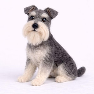 Naaldvilten dwergschnauzer – 3 inch wollen sculptuur – hondenliefhebber cadeau